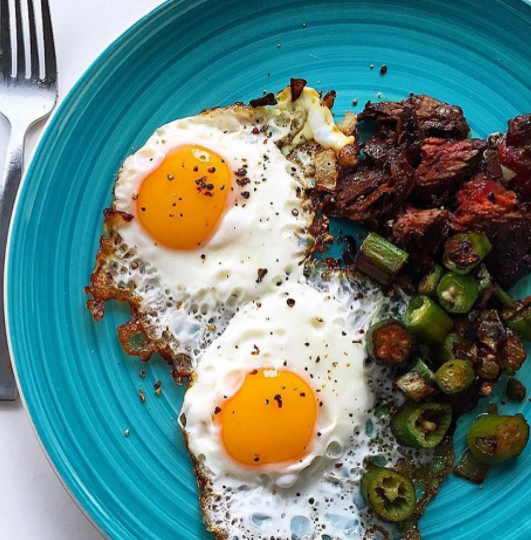 Steak and Eggs with Okra